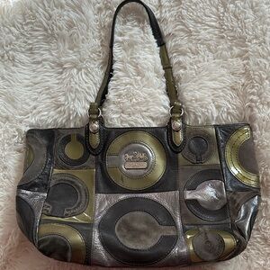 Coach Women's Circle Patchwork Shoulder Bag - Olive and Silver/Gray